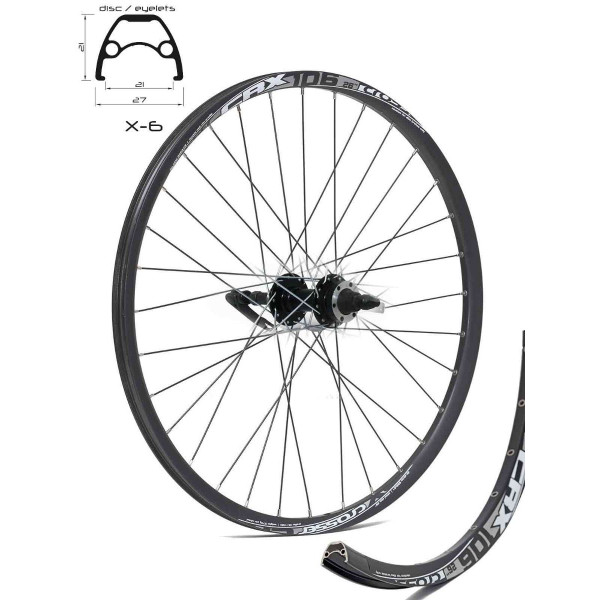 Задна капла CROSSER X-6 26" 36H с главина на резба JT242 QR черна с айлети